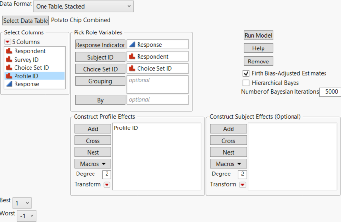 Launch Window for One Table, Stacked Data Format