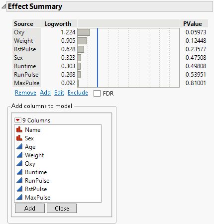 Effect Summary Add Columns Panel