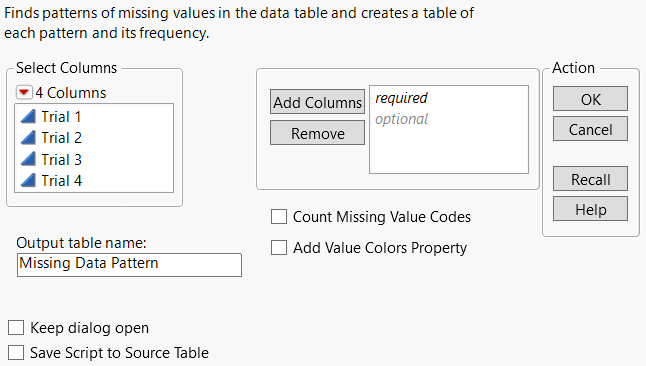 The Missing Data Pattern Window