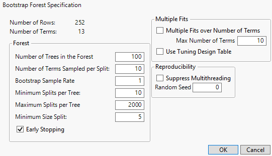 Bootstrap Forest Specification Window