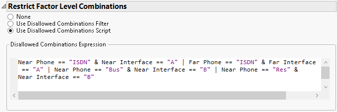 Completed Disallowed Combinations Script Window