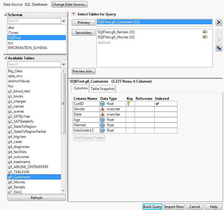 Selecting Primary and Secondary Tables