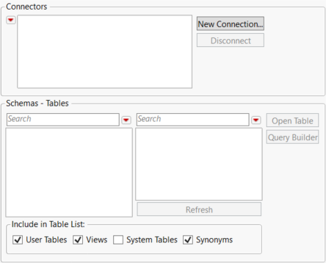 Select Data Connector Window Before Establishing Any Connections