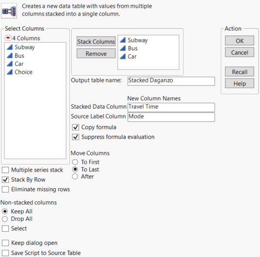 Stack Dialog for Daganzo Data