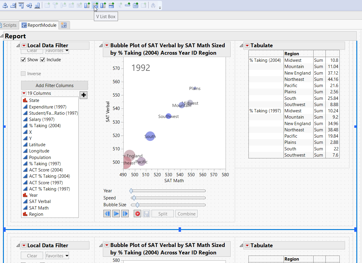 Selecting Both Data Filter Context Boxes and the V List Box Icon