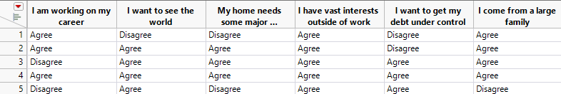 Consumer Preferences Data Table (Partial Table)