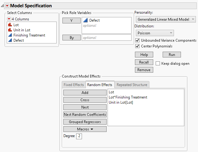 Completed Fit Model Launch Window Showing Random Effects Tab