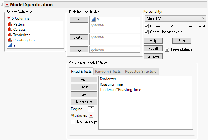 Fit Model Launch Window Showing Completed Fixed Effects Tab