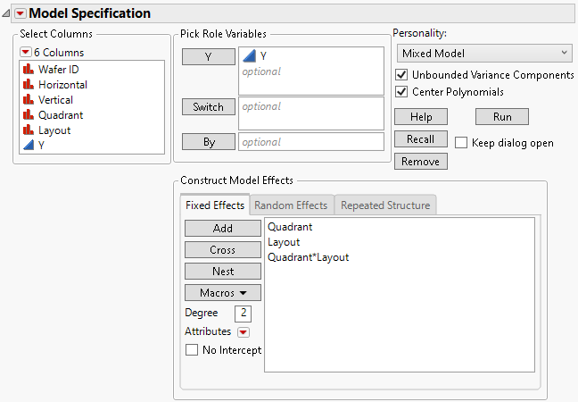 Fit Model Launch Window Showing Completed Fixed Effects Tab