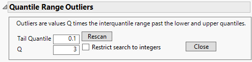 Quantile Range Outliers Initial Options